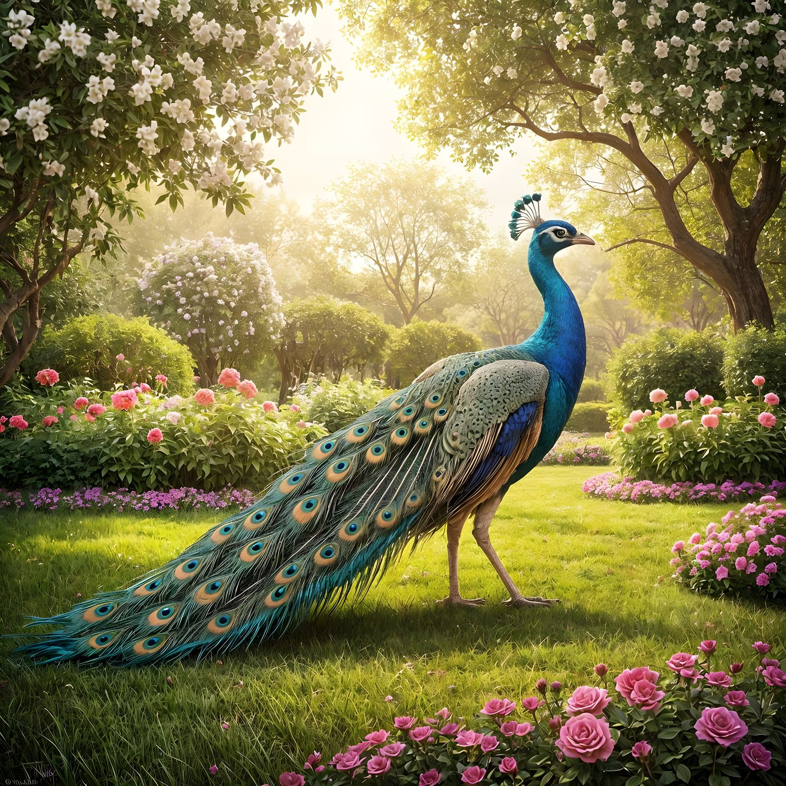 Peacock in Mughal Garden, Art Nouveau Style