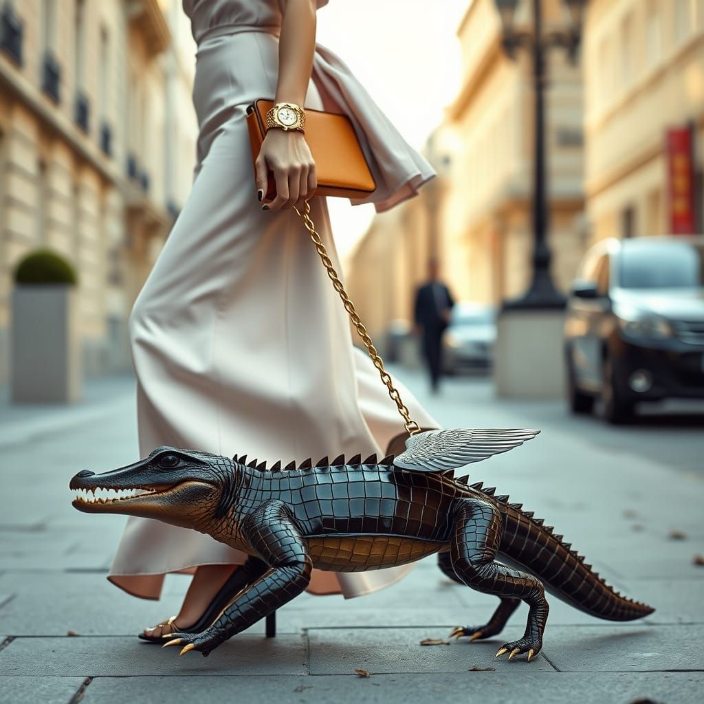 Stylish Woman with Designer Crocodile Handbag