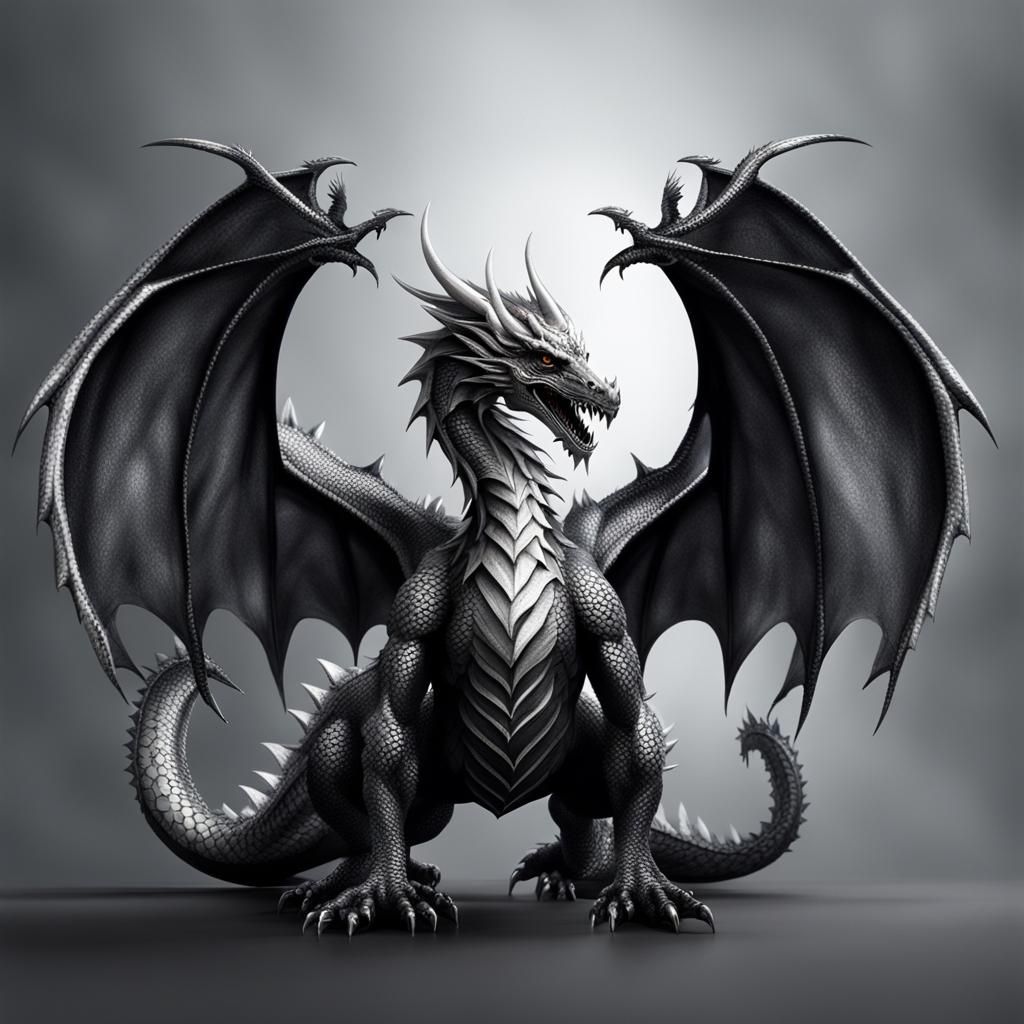 Majestic Silver and Black Dragon in Flight