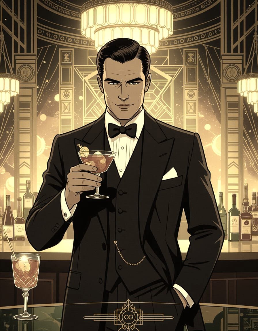 Gatsby at Speakeasy in Anime Style with Cel-Shading