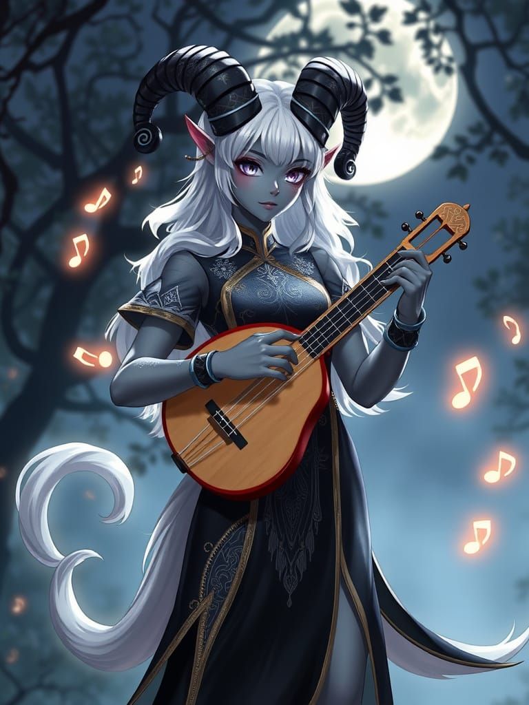 Satyr Bard in Moonlit Grove: Anime Semi-Realism