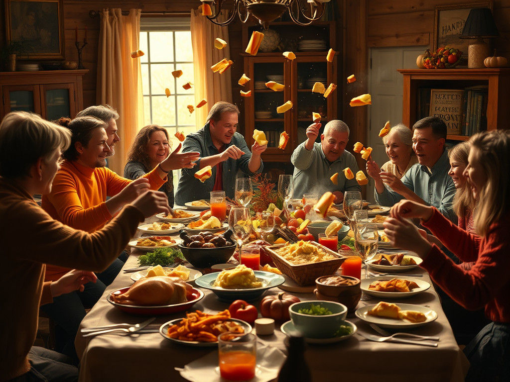 Thanksgiving Family Food Fight in Rockwell Style