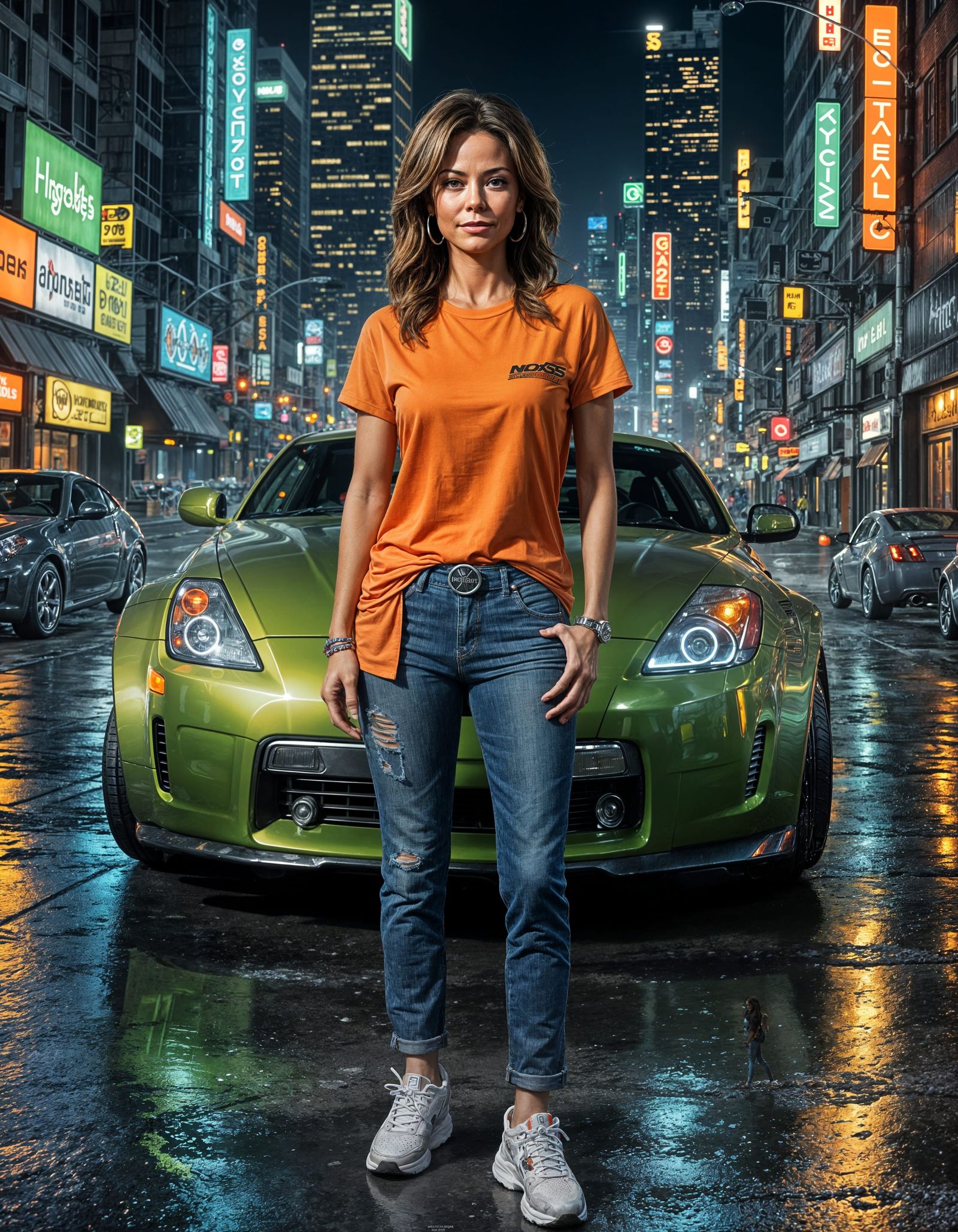Brooke Burke and Nissan 350Z in Neon City