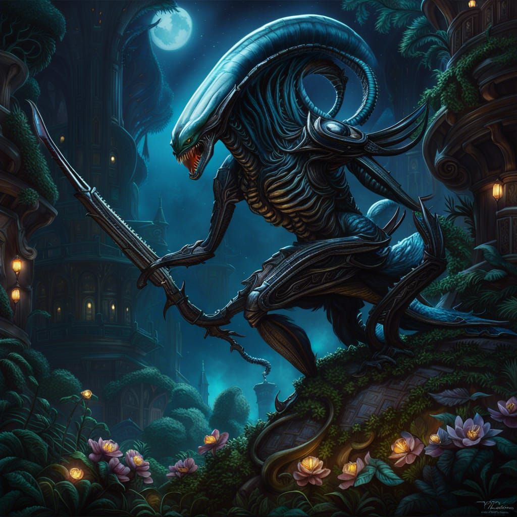 Detailed Xenomorph in Splash Realism Style