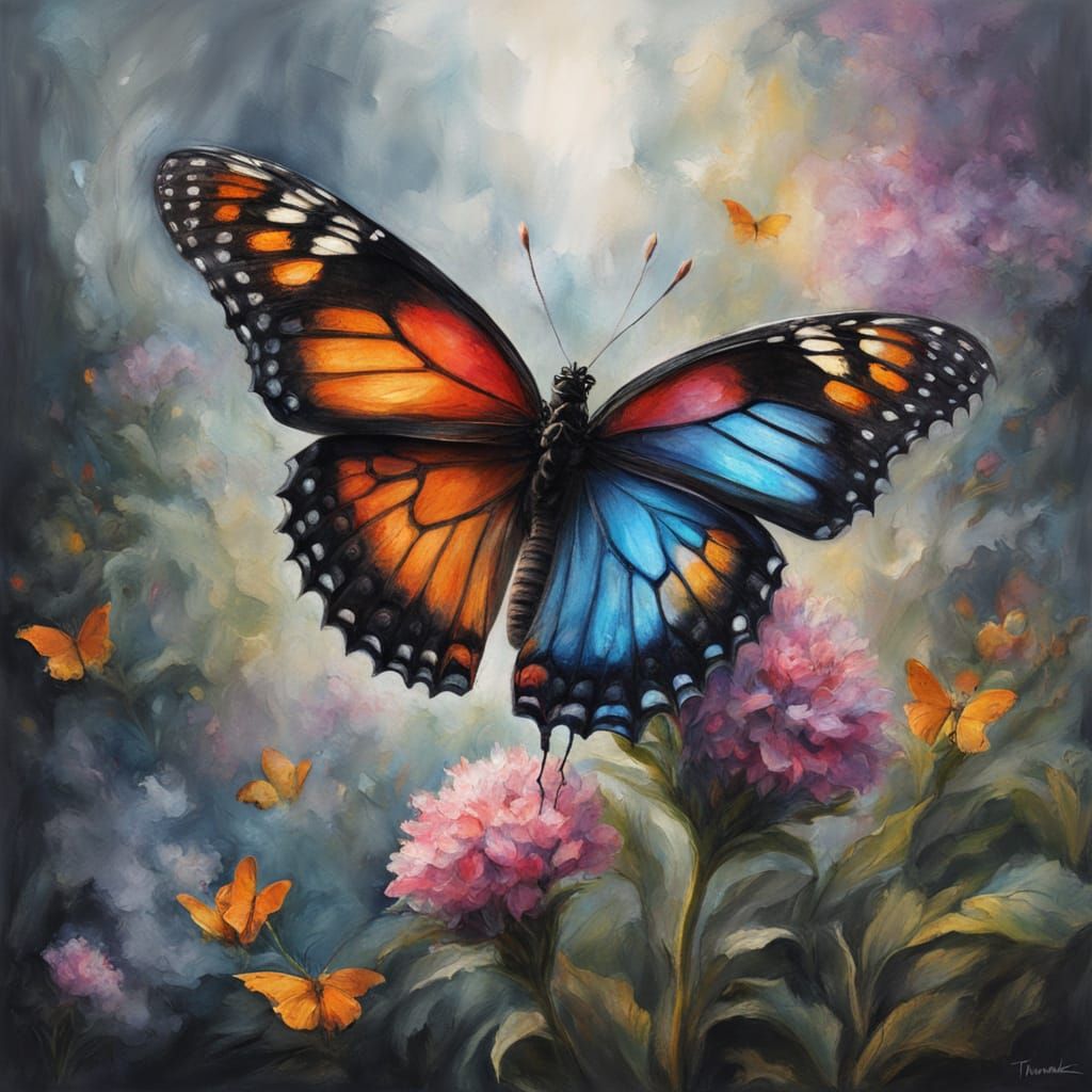 Ethereal Butterfly in Misty Fantasy, Gouache Style