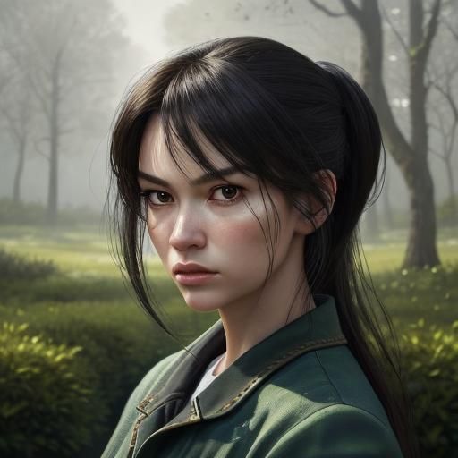 3D Woman in Action Pose as Oil Painting