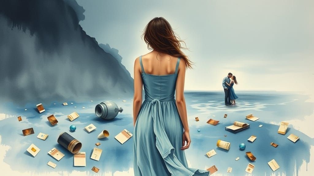 Melancholic Breakup Scene as Emotive Watercolour