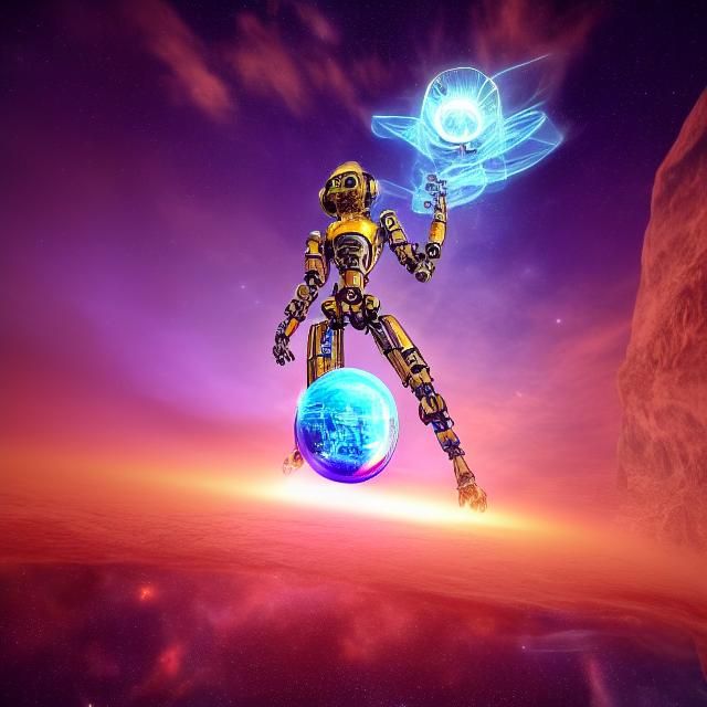 Galactic Outpost Portal for Cyborg Explorers in Sci-Fi