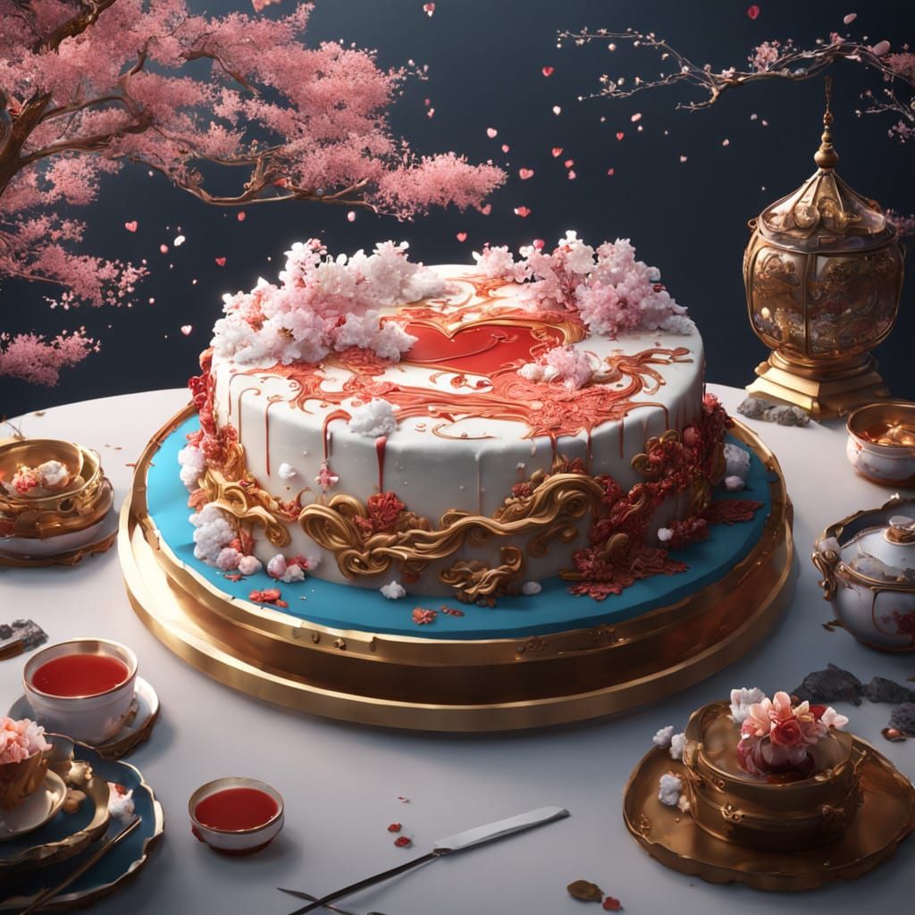 Royal Japanese Dessert Cake in Splendid Fantasy Style