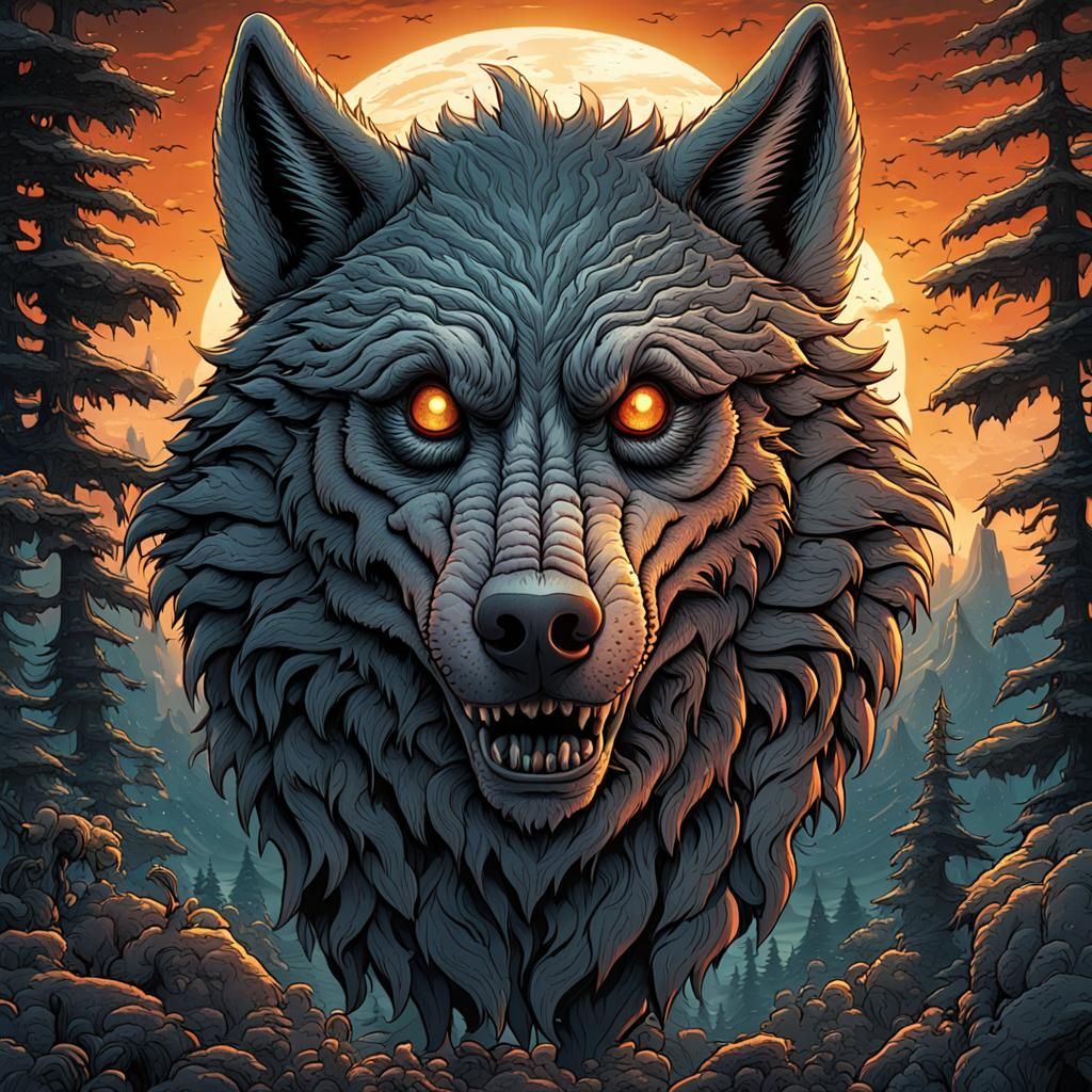 Cartoon Wolf with Googly Eyes: Digital Comic Art