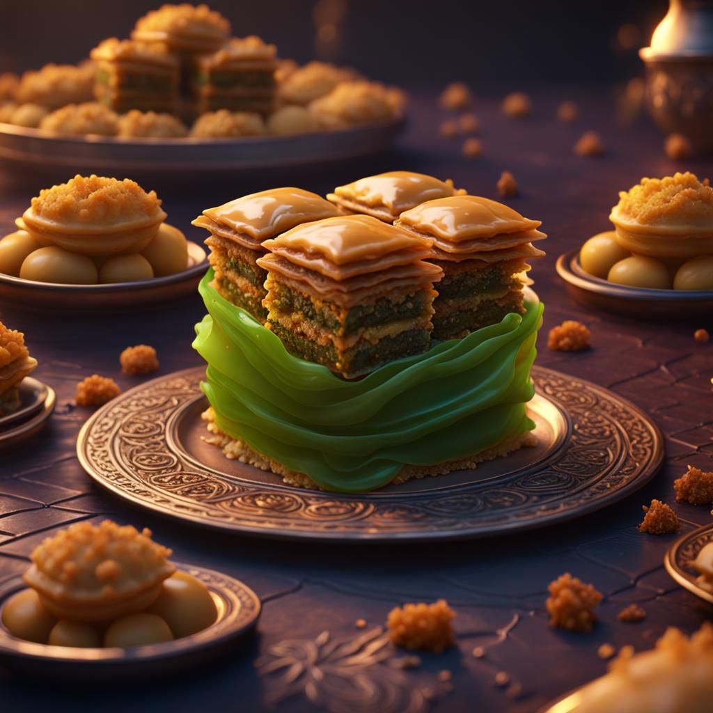 Detailed Matte Painting of Baklava Dessert