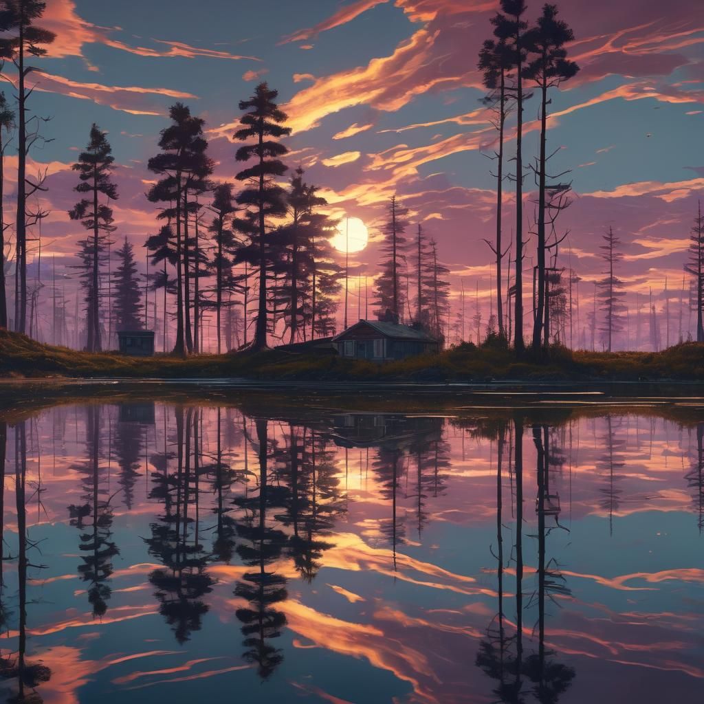 Vibrant Fantasy Landscape with Warm Golden Light and Deep Bl...