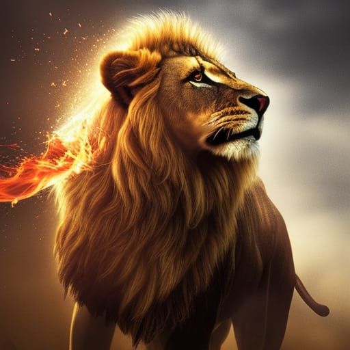 Fiery Lion Portrait: Dramatic Digital Matte Painting