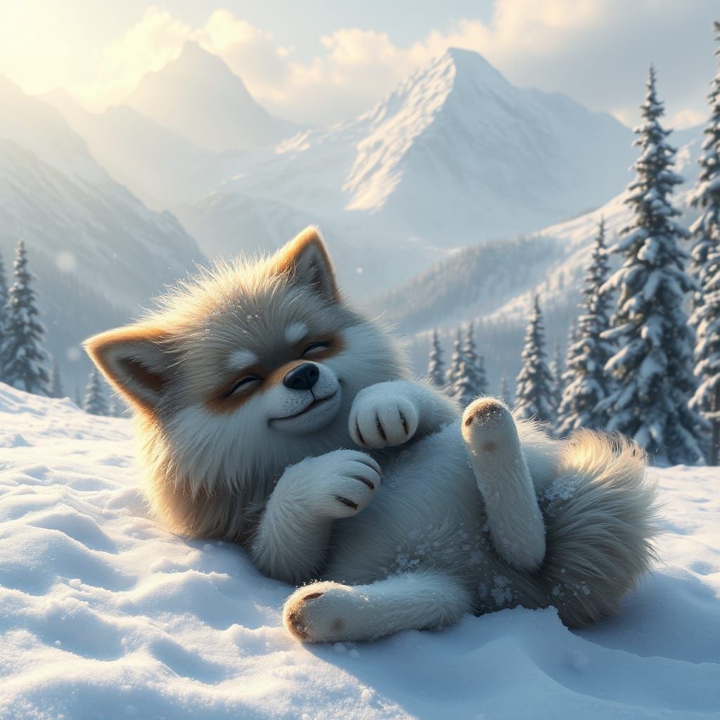 Anthropomorphic Wolf Frolicking in Winter Wonderland