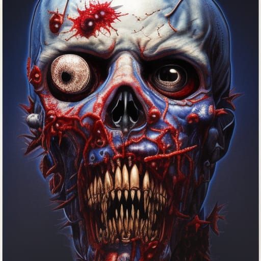 Photorealistic Zombie Male in Crimson and Indigo
