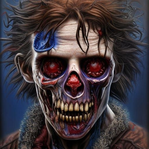 Hyperrealistic Zombie Male with Crimson and Indigo Colors