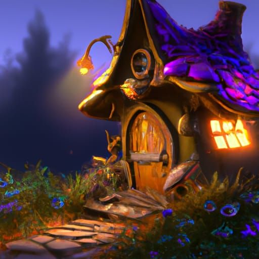 Fairy Gnome House at Twilight in 3D