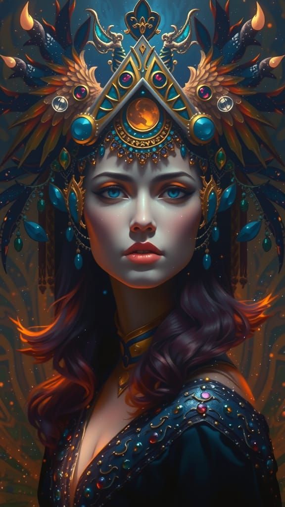 Ethereal Queen Amidst Magical Sparkles in Surrealist Style