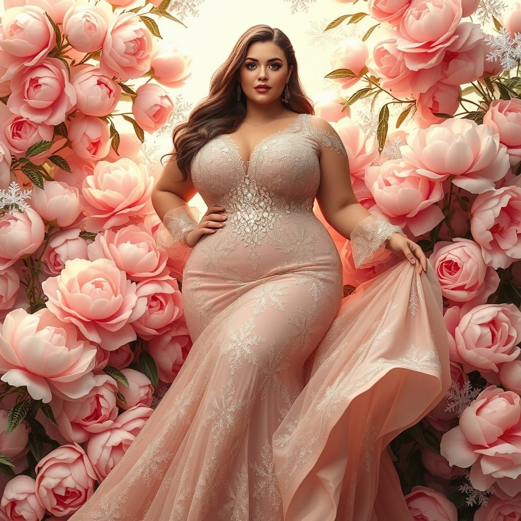 Elegant Plus-Size Woman in Opulent Dance Pose