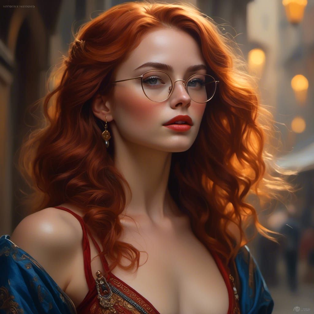 Photorealistic Portrait of Red-Haired Woman with Glasses