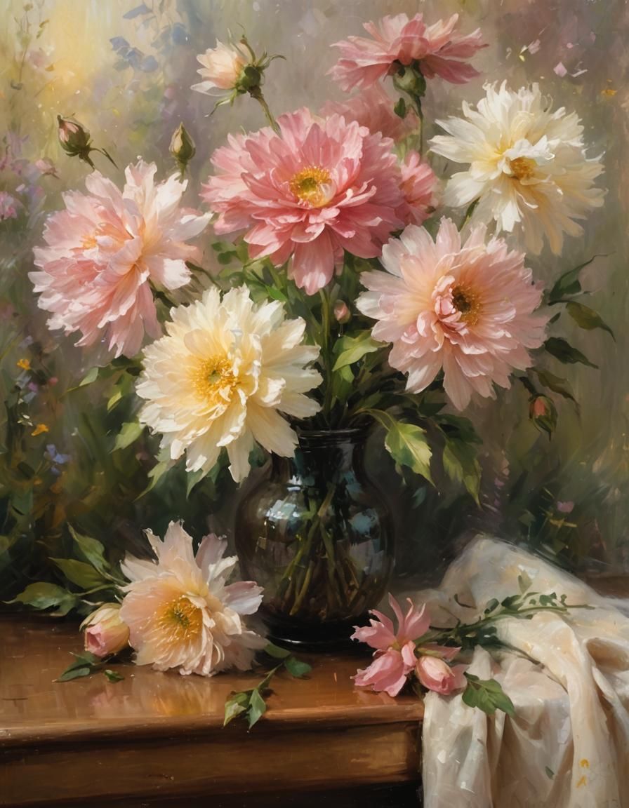 Dreamy Impressionistic Garden of Blooming Flowers