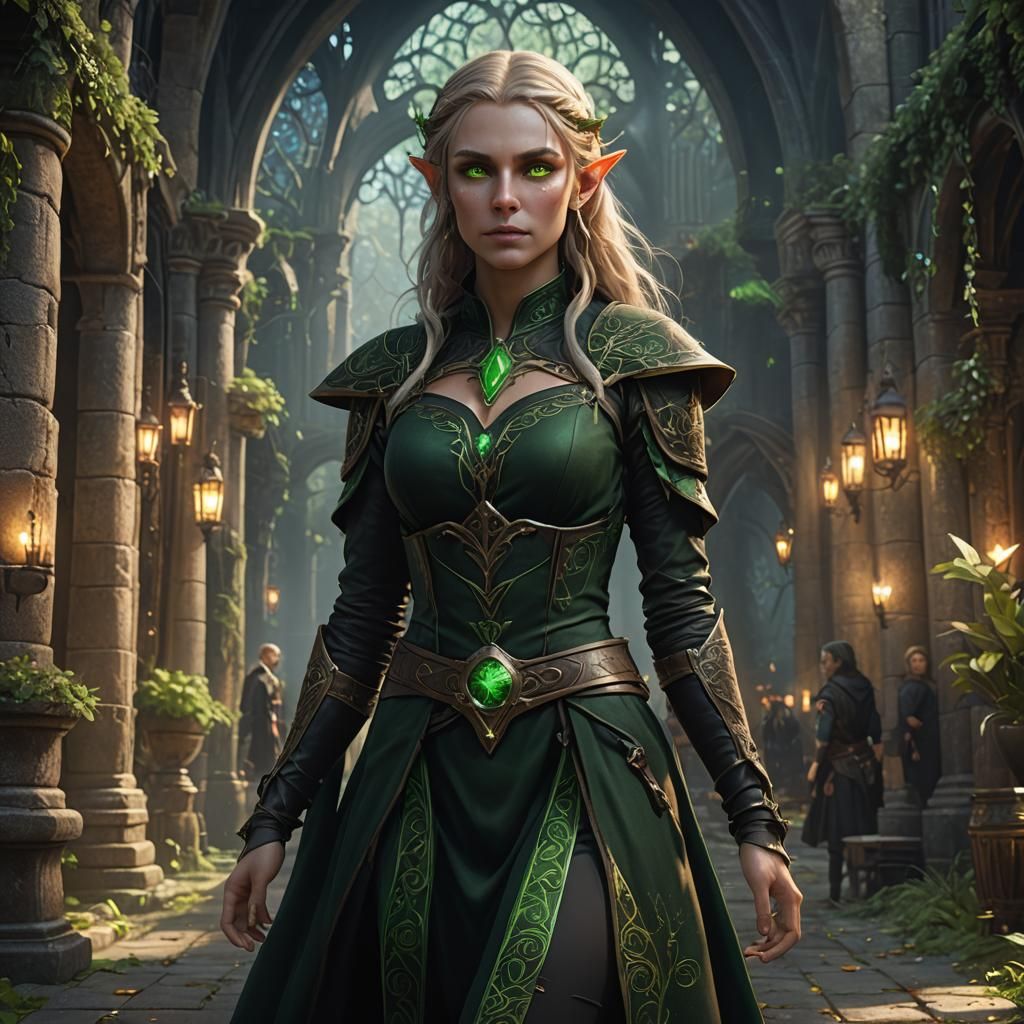 Beautiful Dark Elf Butler with Glowing Eyes