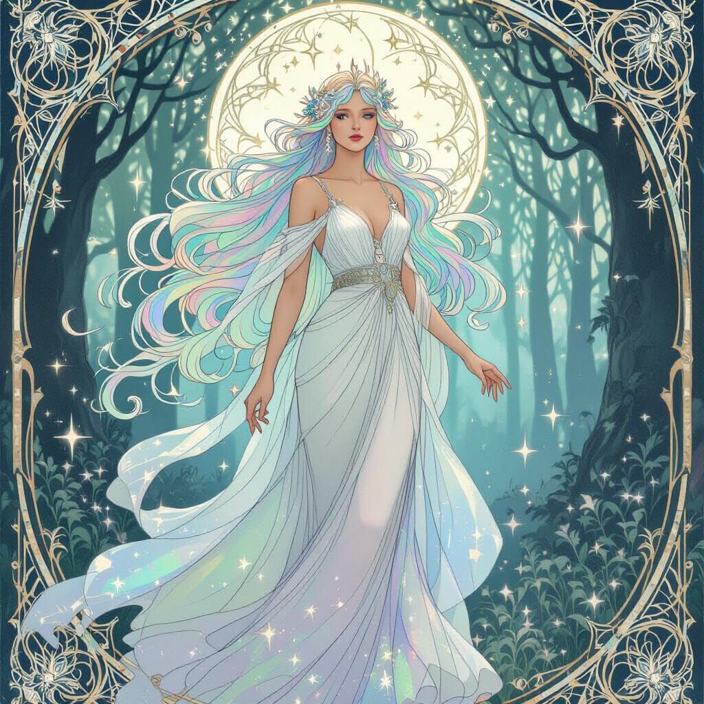 Celestial Goddess in Enchanted Forest