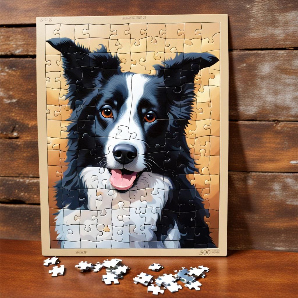 Border Collie Jigsaw Puzzle on Wooden Wall