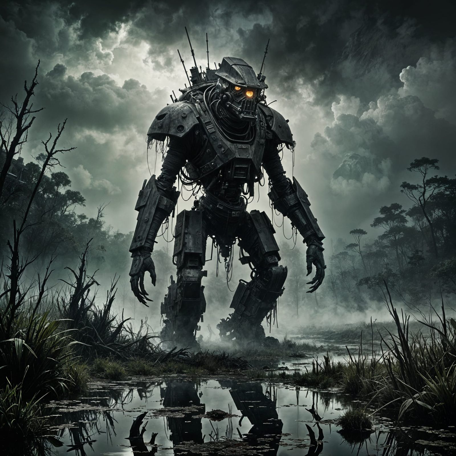 Grunge Creature Emerges from Dark Swamp