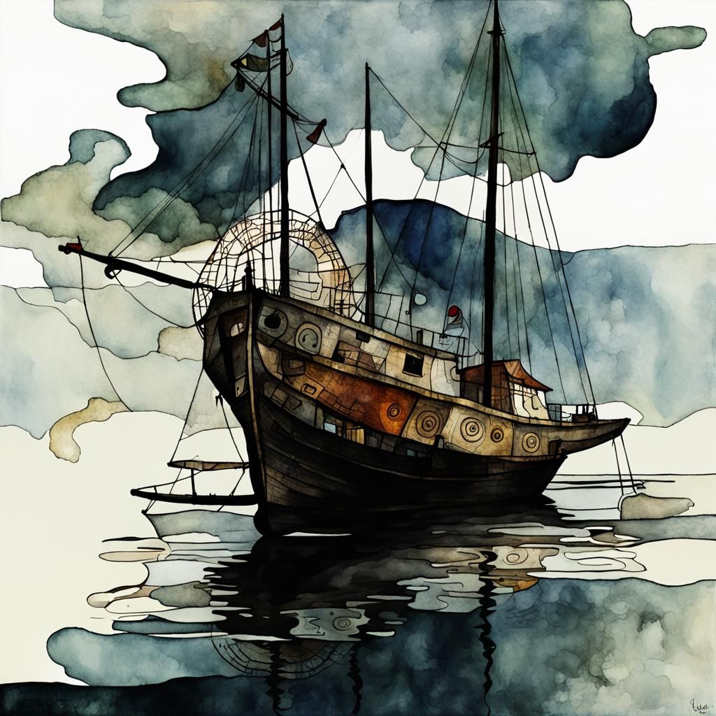 Octopus Sailboat Inspired by Klee and Schiele