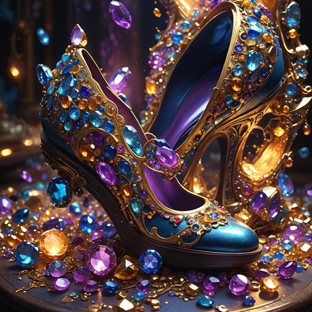 Gemstone Shoe in Mystical Chamber: Digital Matte Painting