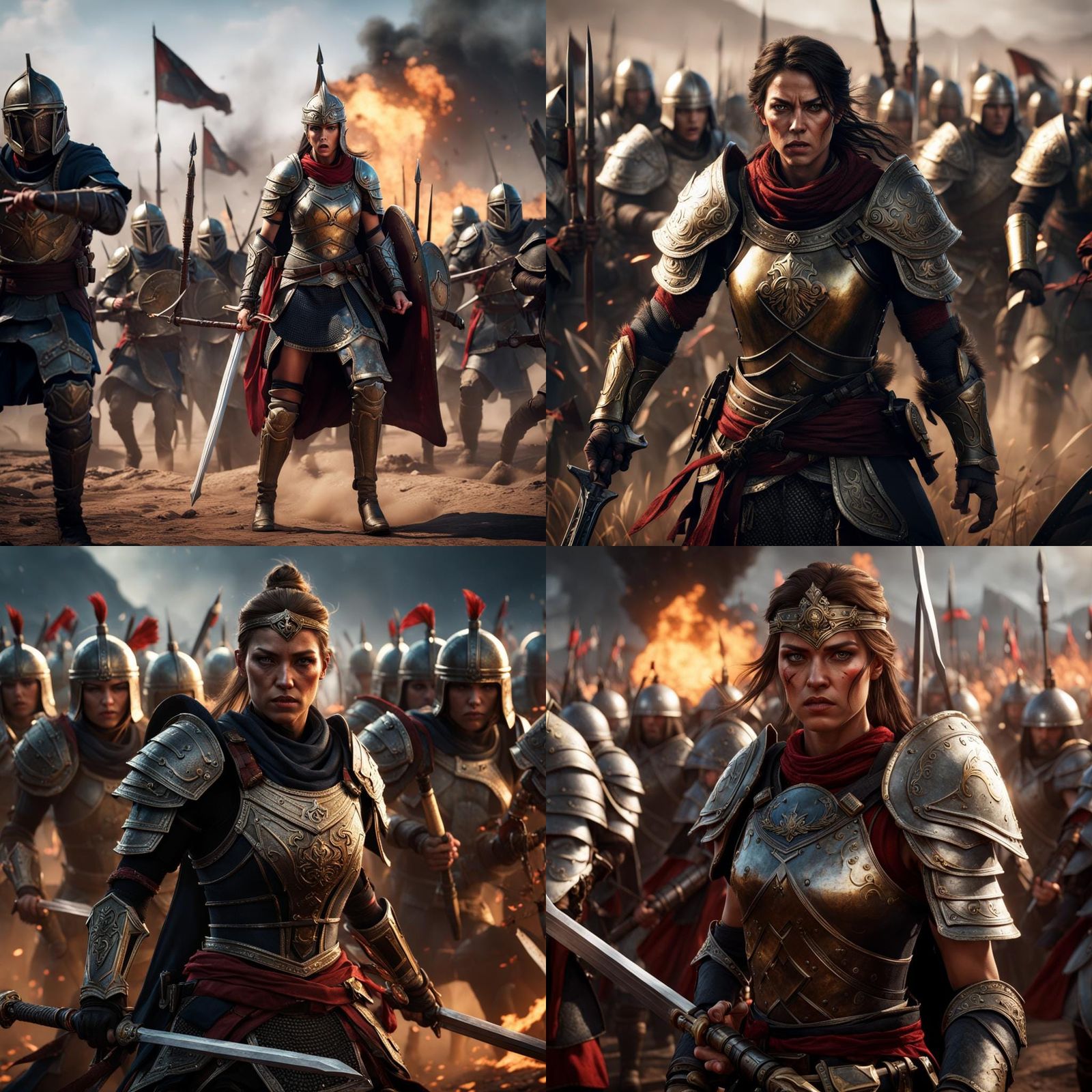 A war scene,a female Warrior with her army