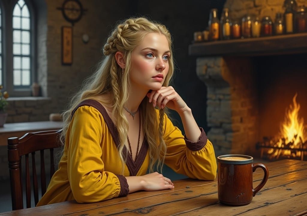 Lofn, Norse Goddess of Love, in Tavern Oil Painting