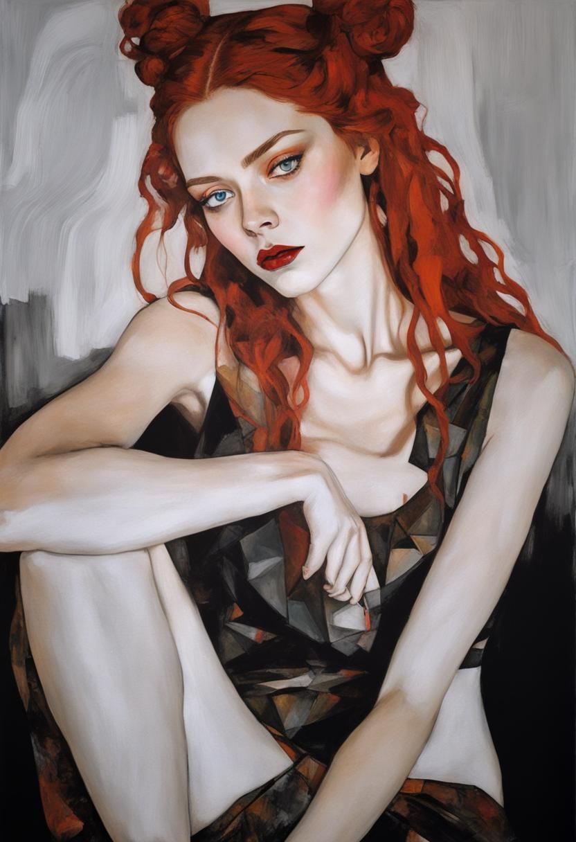 Elegant Goth Girl Portrait in Impasto Style