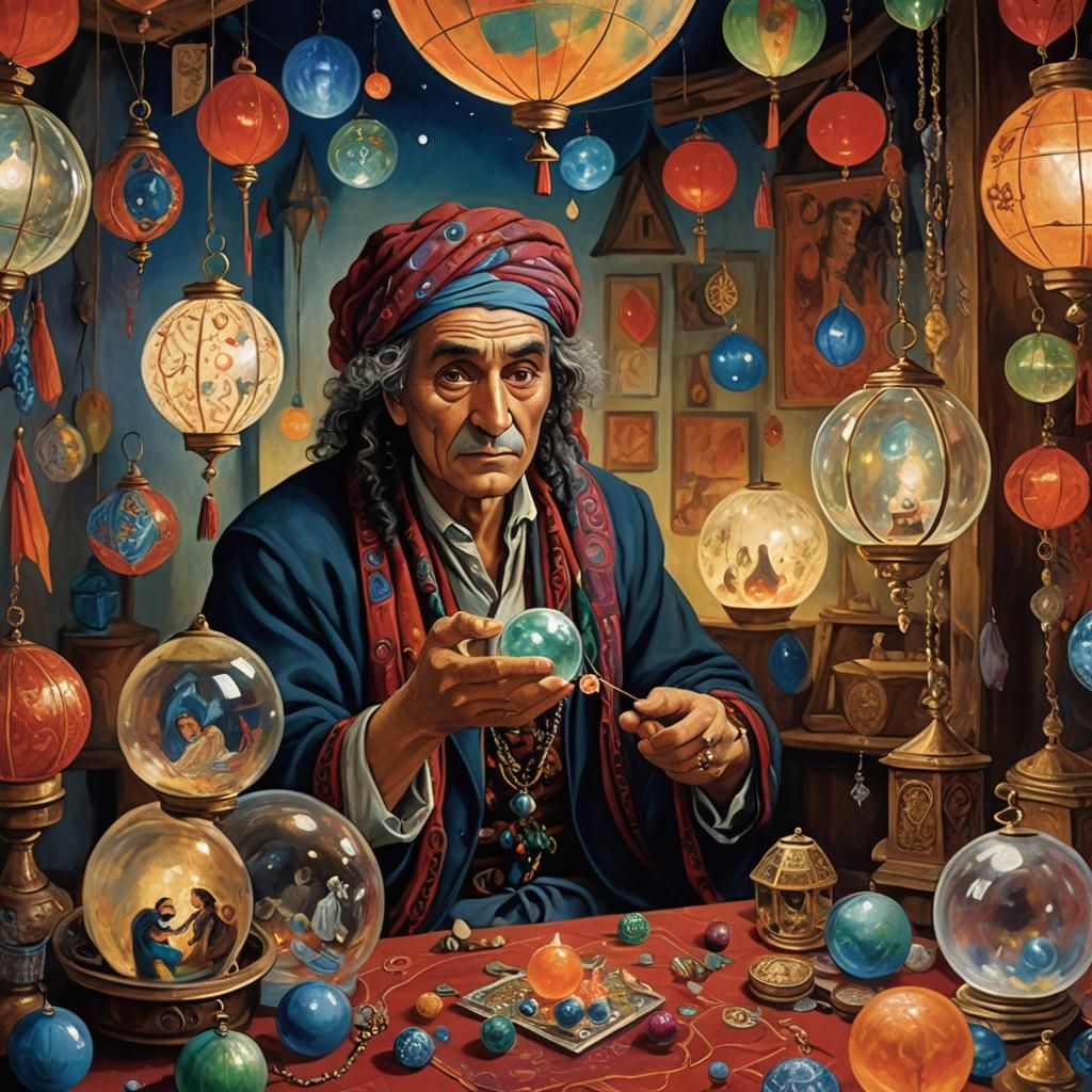 Gypsy Fortune Teller in Chagall, Varo, and Klimt Styles