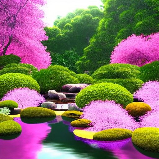 Hyperrealistic Zen Garden with Marijuana Plants