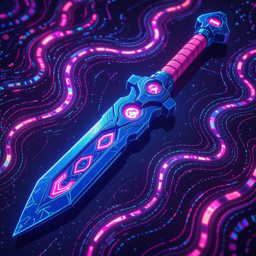 Sleek Blue Keyblade with Holographic Pattern & Pink Accents