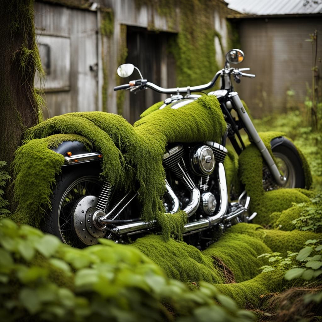 Overgrown Harley Davidson Motorcycle