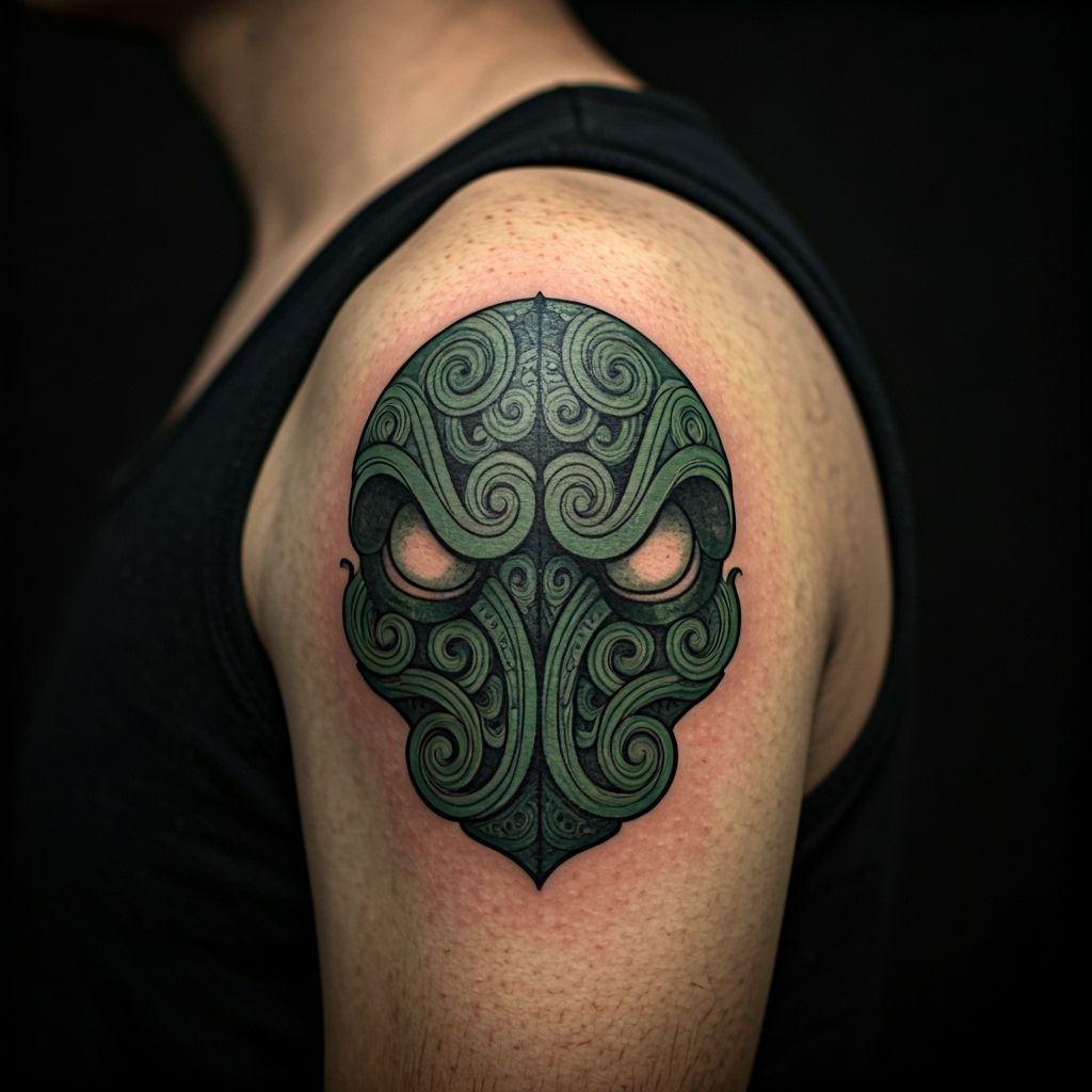 Maori Cthulhu Tattoo Design in Pop Art Style