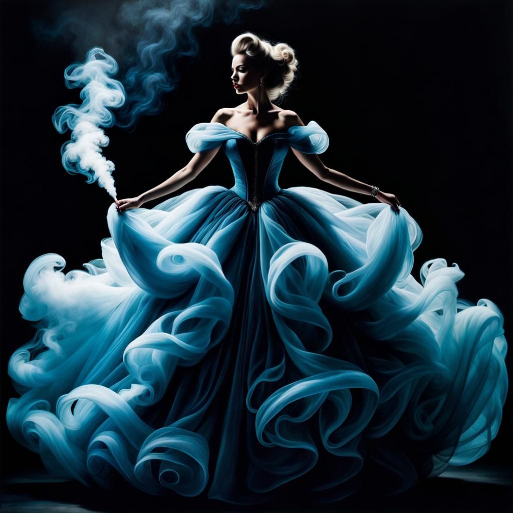Smoky Ballgown: Surreal Double Exposure in Airbrush Art