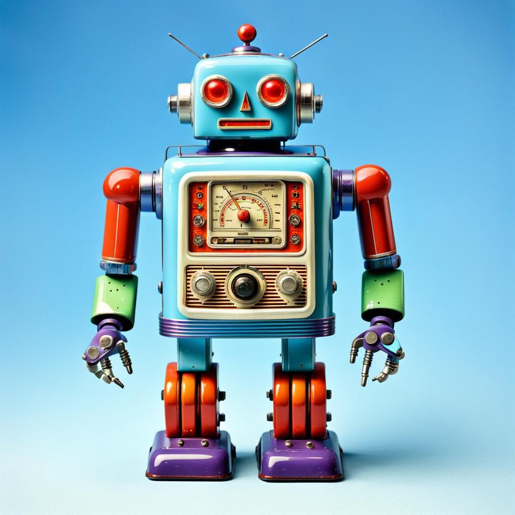 Retro Toy Robot with Visible Internal Robotics