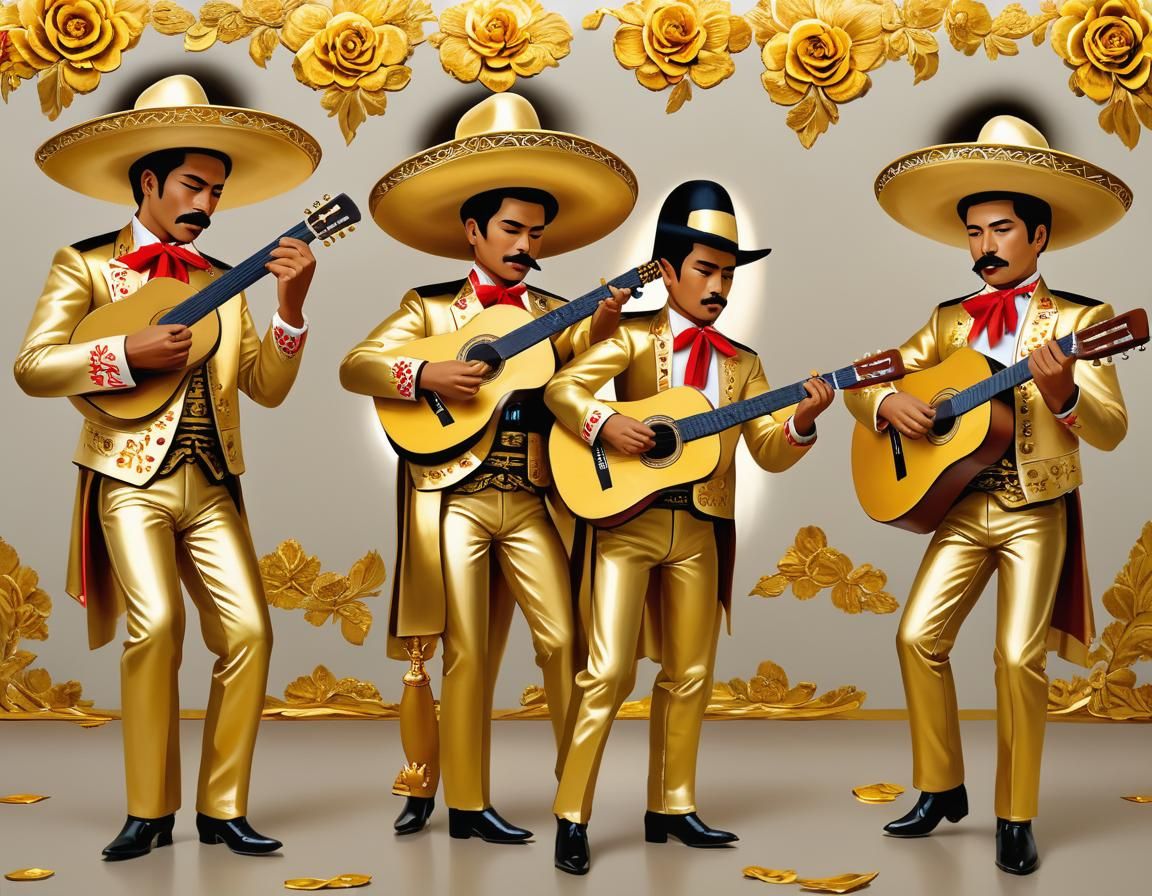 mariachi band in pure gold outfit