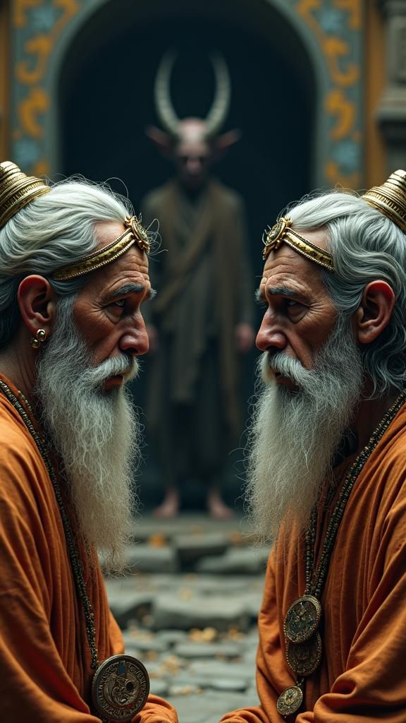 Distressed Deities and Demon in Alphonse Mucha Style