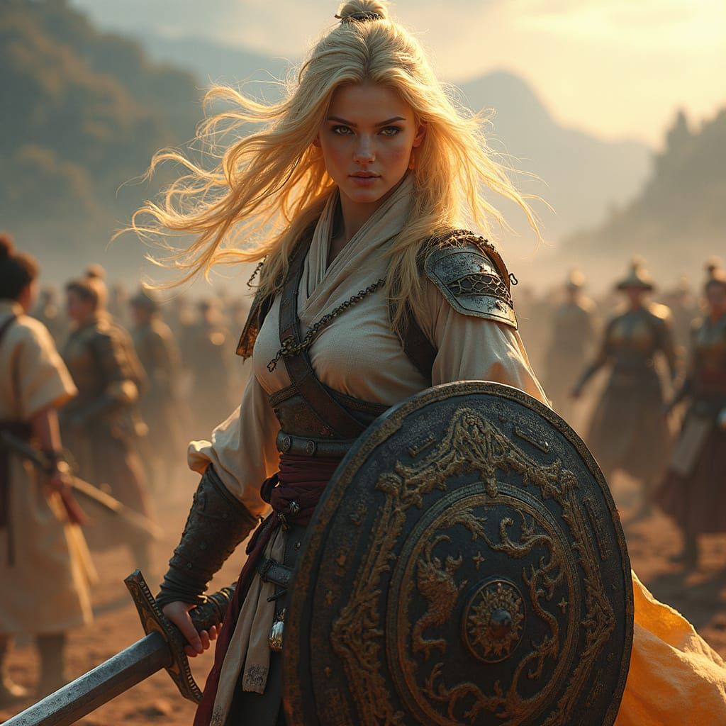Golden-Haired Warrior in Feudal Japan, Radiating Determinati...