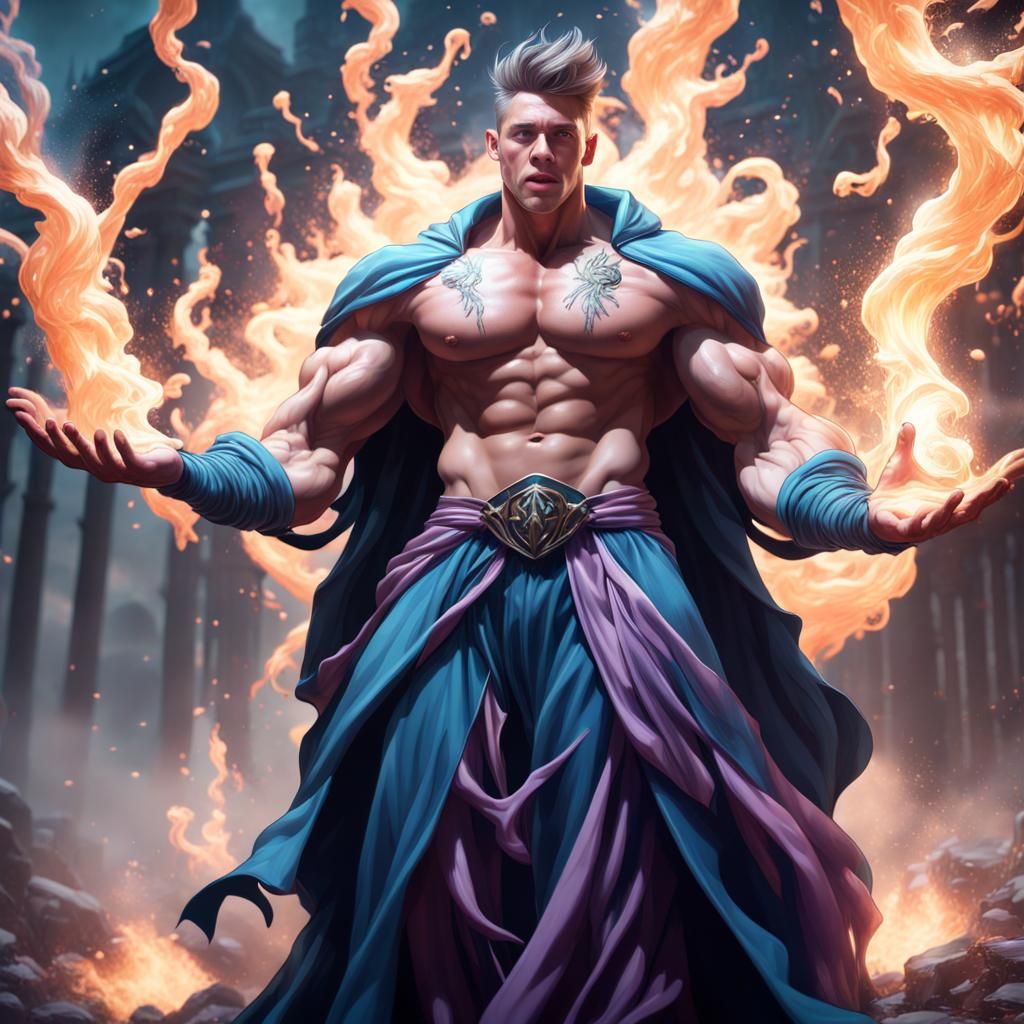 Wizard's Growth Spell Creates Bodybuilder, Fantasy Art