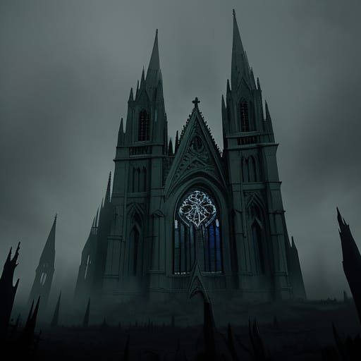 Gothic Cathedral in Mist: A Dark Fantasy Illustration