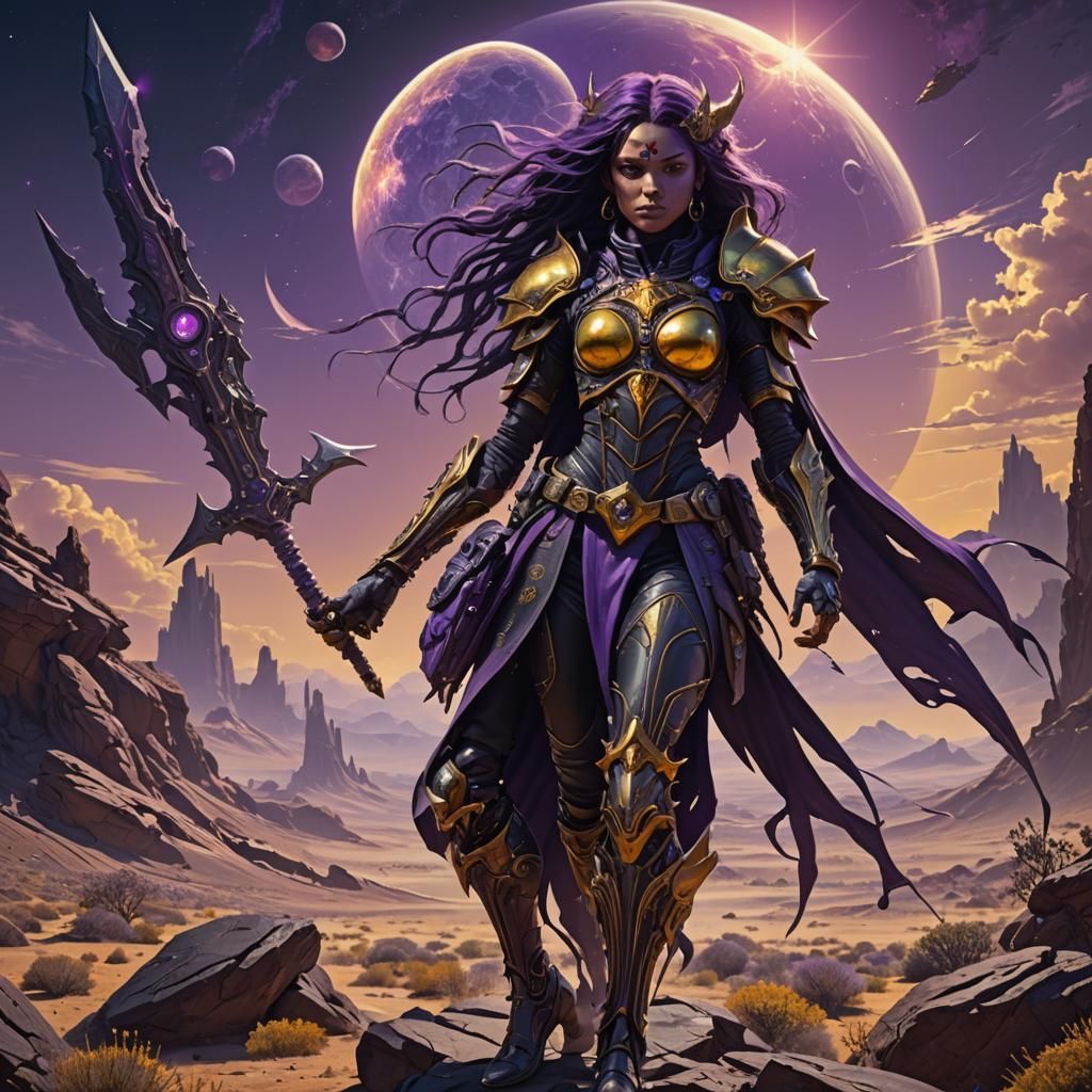 Gothic Warrior on Alien World: Dark Fantasy Art