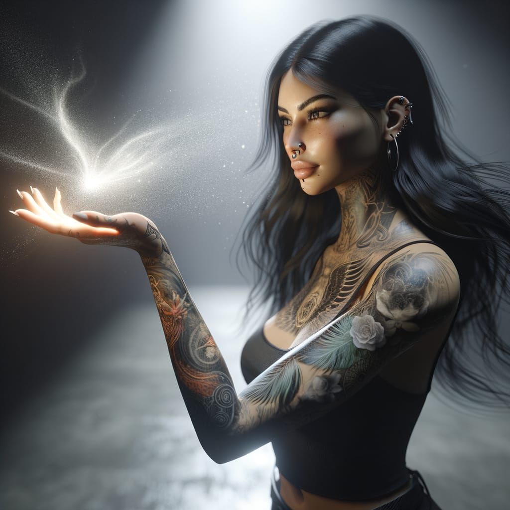 Tattooed Woman Emitting Light, Hyperrealistic Cinematic HDR ...
