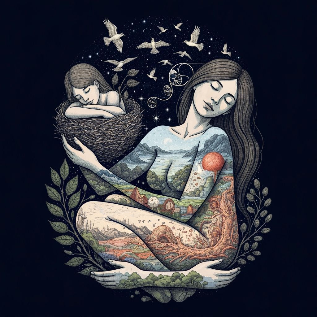 Cosmic Connection: Woman Carrying Star Nest