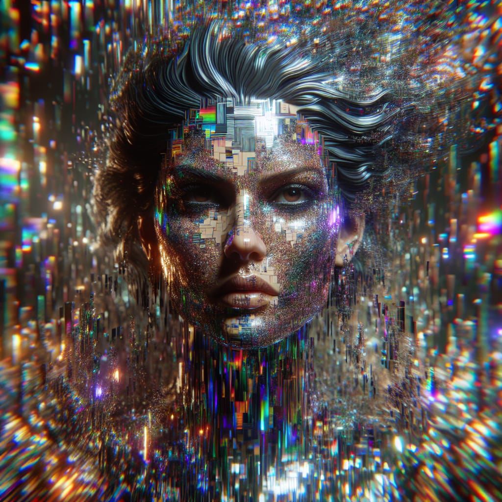 Fragmented Portrait of a Scornful Woman in Glitch Art